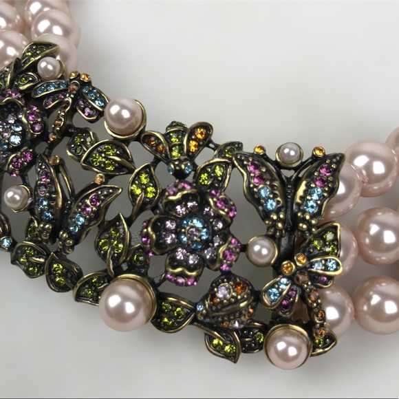 SOLD. Heidi Daus RARE Secret Garden Swarovski Crystals Simulated Pearls Necklace - Picture 2 of 12